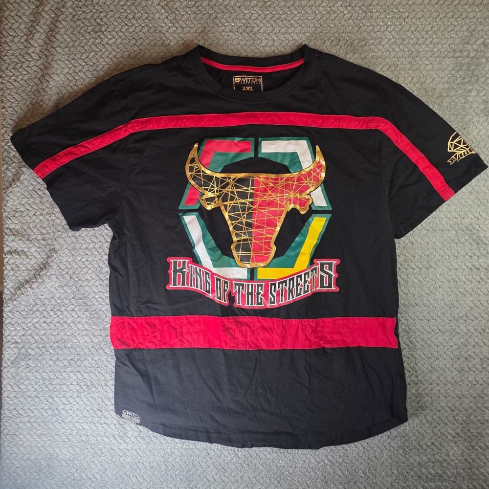 Switch Remarkable Mens‎ 3XL King Of The Streets Bull Graphic T-Shirt Black Red